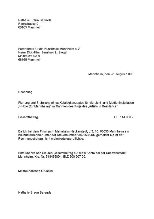 Rechnung f�r Katalogkonzeptes